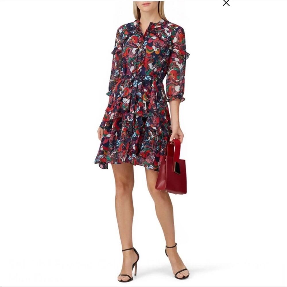 SALONI Printed Colorful Tilly Ruffle Button front Mini Dress size 6